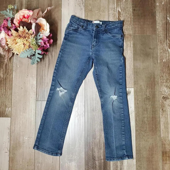 Levi's 511 Slim Boys Size 7X Distressed Blue Jeans Medium Wash EUC - Picture 1 of 15